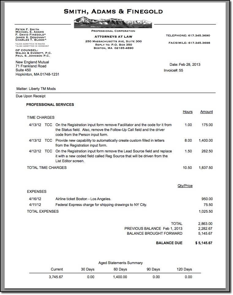Sample Invoice Produced by TimeManager